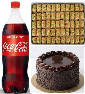 Hediye Tatlı Seti Çikolatalı Pasta Fıstıklı Baklava ve 1L Cola Tokat pasta