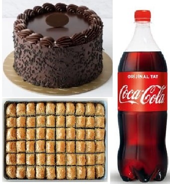 Lezzet Şöleni: Klasik Çikolatalı Pasta 1 kg Baklava ve Cola Tokat pasta